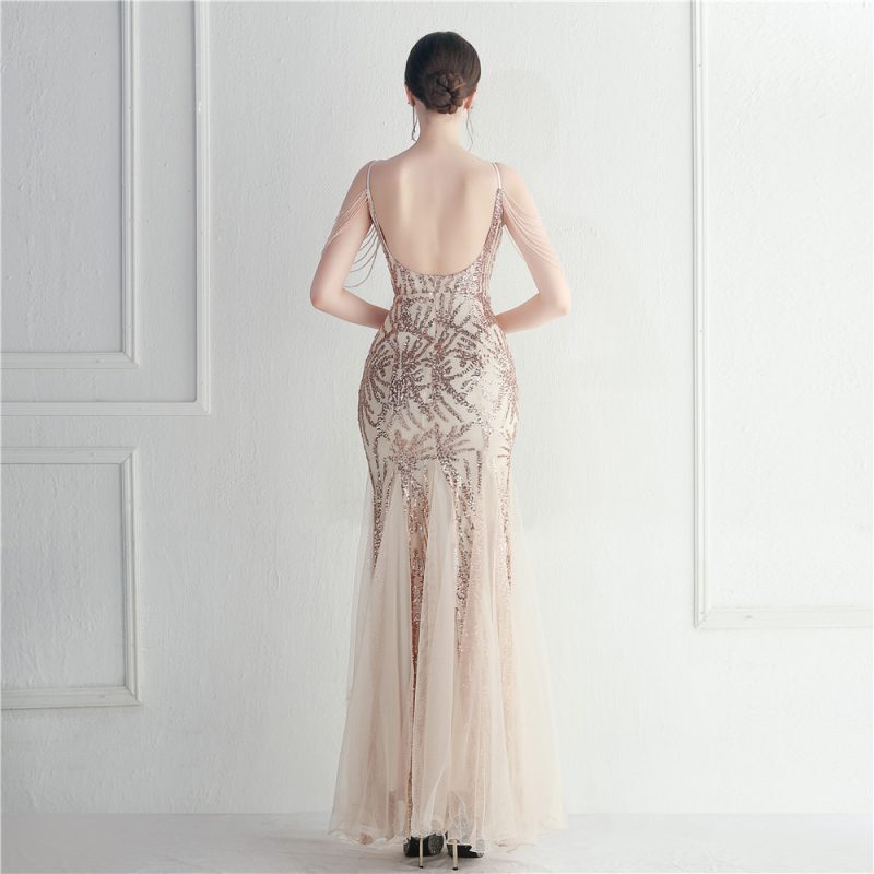 Beaded Long Camisole Bridal Evening Dress - Image 4