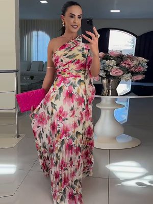 Elegant Off-Shoulder Floral Print Autumn Dress