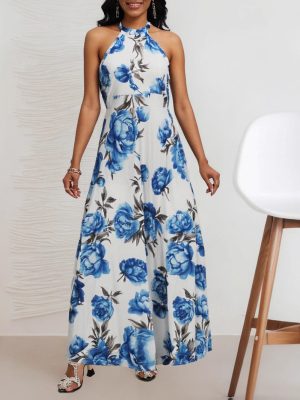 Elegant Halter Sleeveless Slim A-Line Maxi Dress
