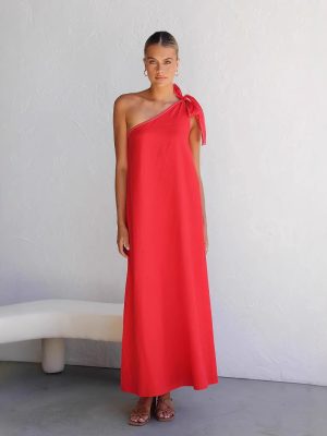 Elegant Halter One Shoulder Lace-Up Maxi Dress