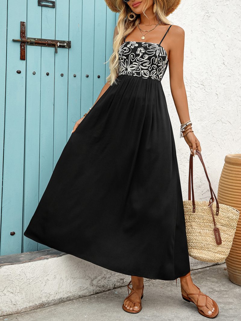 Summer Elegant Slim Fit Embroidered Sling Maxi Dress - Image 2