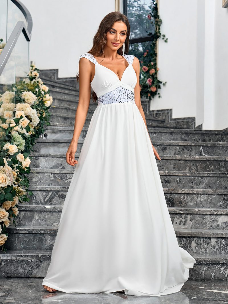Solid Color Sequin V-Neck Backless Dress - Image 4