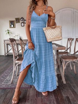 Elegant Solid Color Sling Large Swing Dress