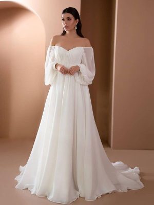 Off-Shoulder Slim Fit Formal Solid Dress