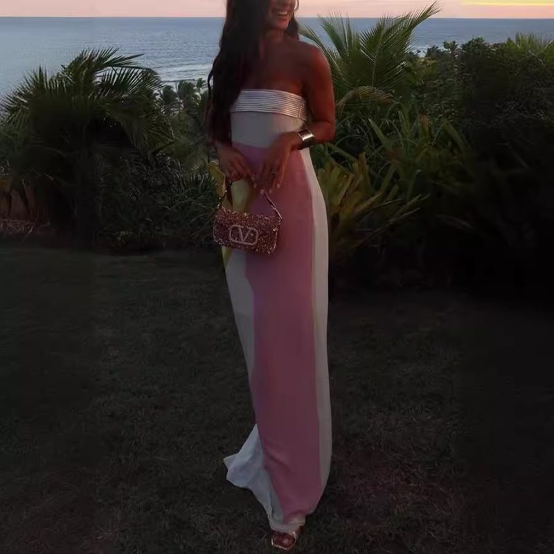 Sexy Satin Printed Floor-Length Summer Dress