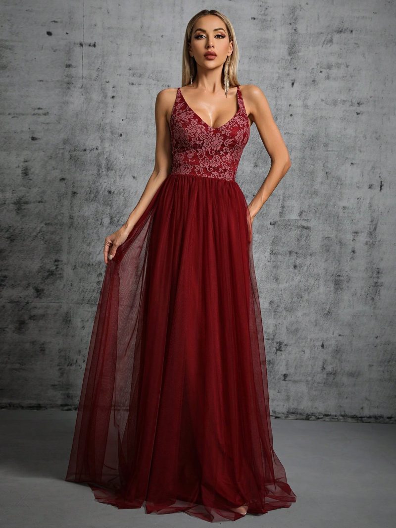 Elegant V-Neck Suspender A-Line Evening Dress - Image 2