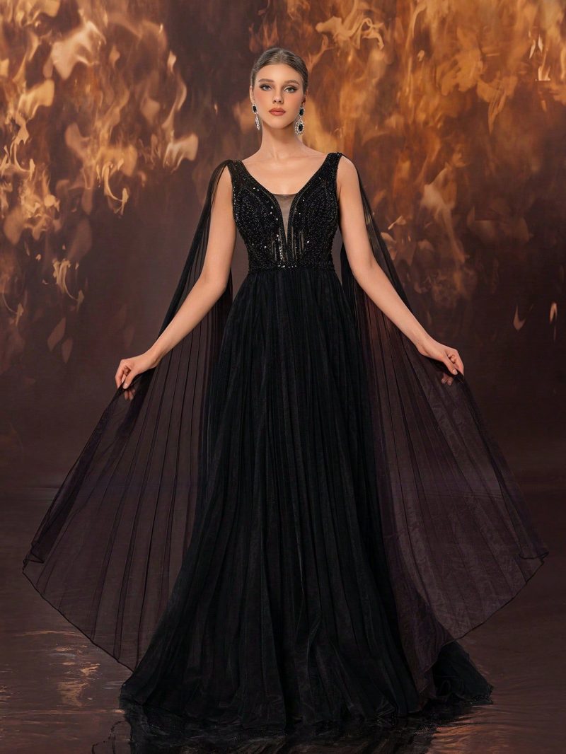 Elegant Handmade Beaded Mesh Wide Hem Maxi - Image 2
