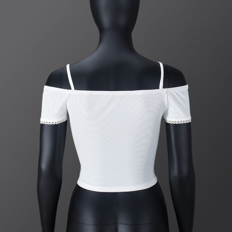Lace Bow Crop Top with Spaghetti Straps - Image 3