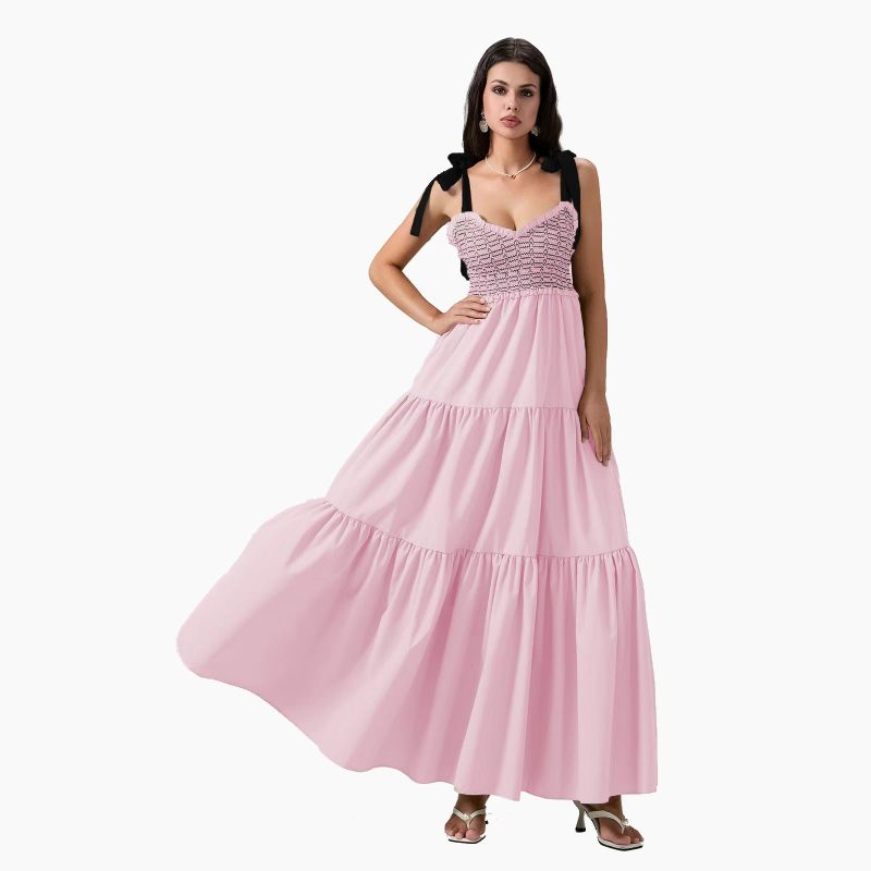 Office Sleeveless Lace-Up Long Sling Dress - Image 4