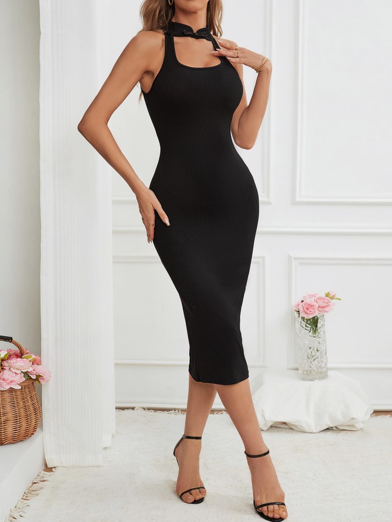 Sexy Slim Half Turtleneck Sleeveless Chinese Dress - Image 2