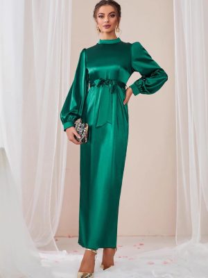 Elegant Satin High Waist Back Slit Dress