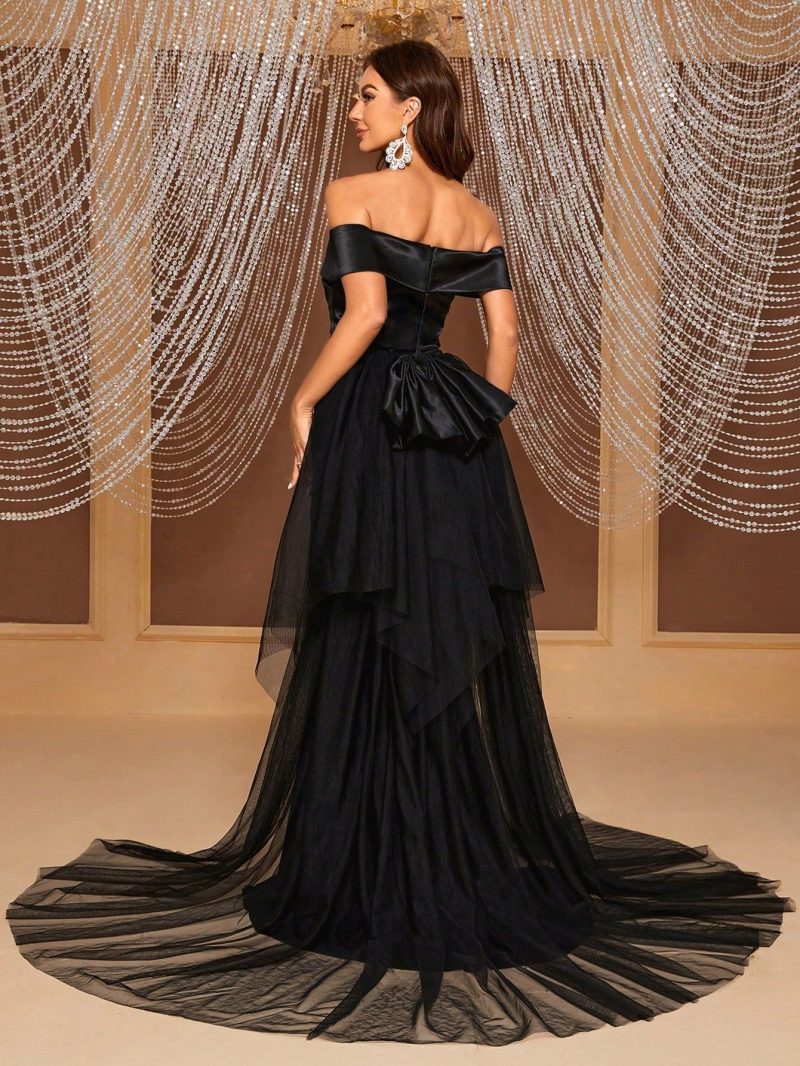 Elegant Off-Shoulder Long Tail Swing Gown - Image 2
