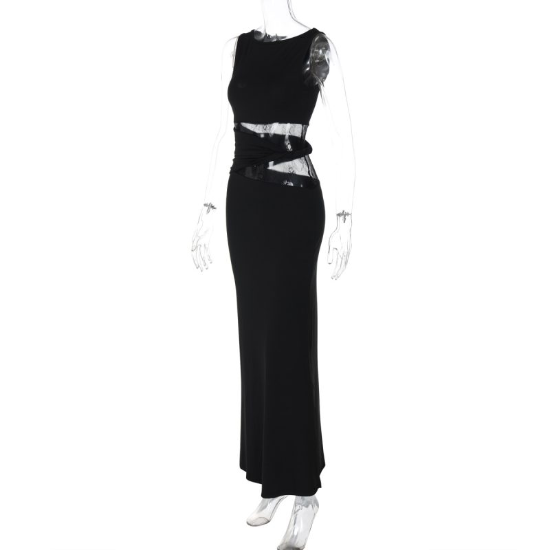 Sexy Sleeveless Lace Stitching Slim Fit Maxi Dress - Image 3