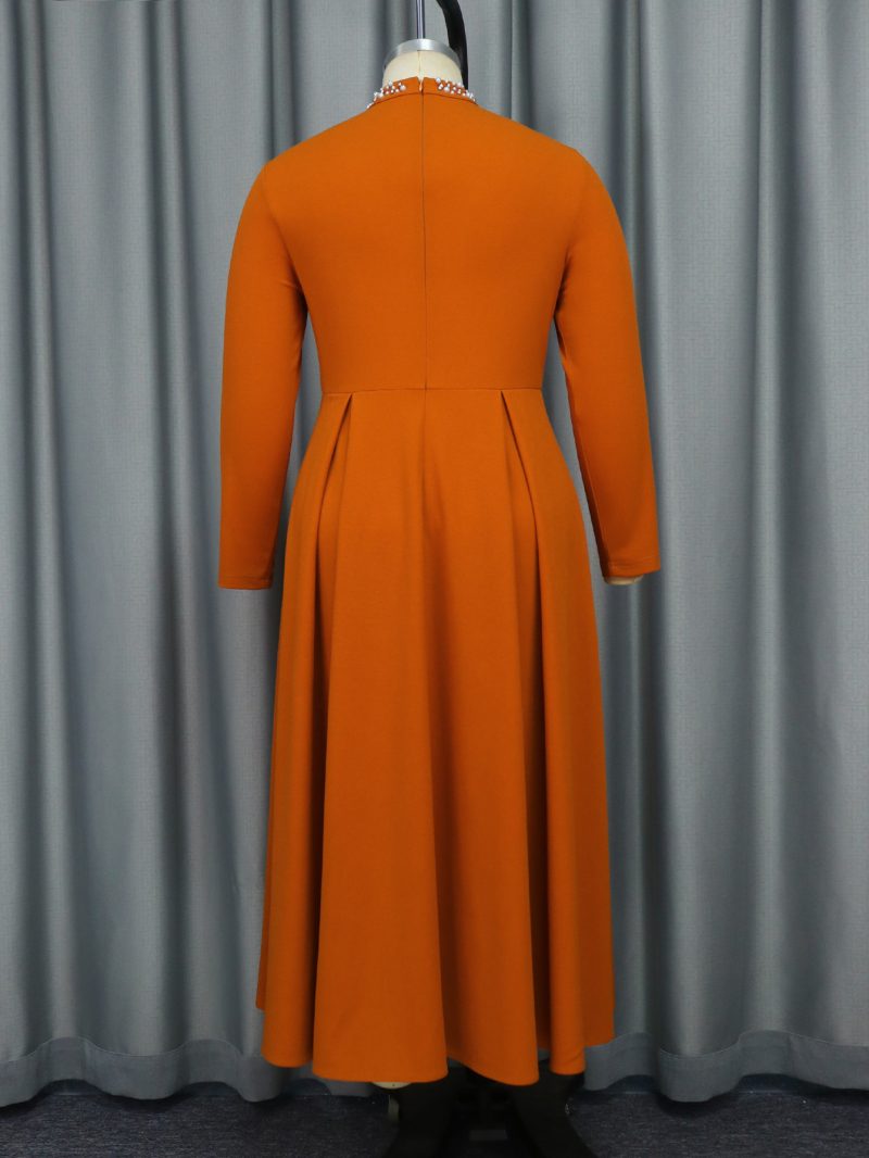 Elegant Beaded High Collar A-Line Swing Dress - Image 2