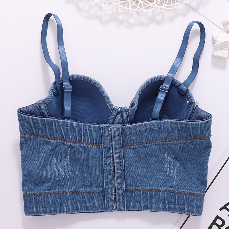 Beaded Tassel Denim Corset Tube Top Women - Image 2