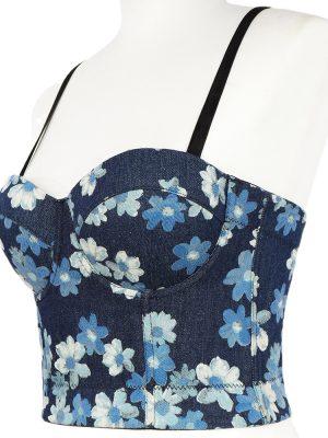 Backless Lace-Up Denim Print Tube Top