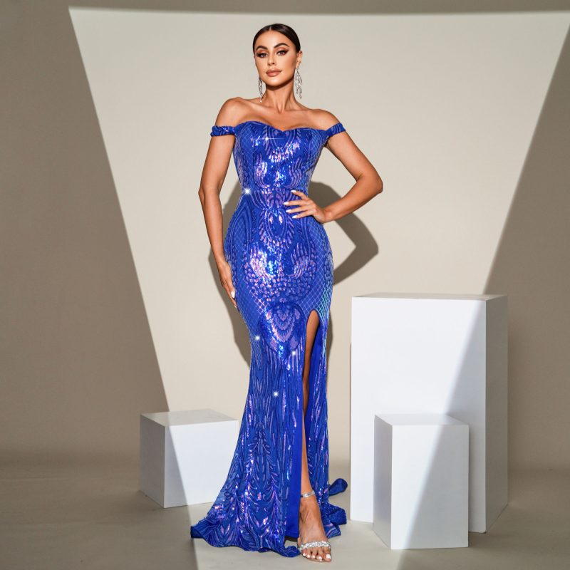 Elegant Sleeveless Sequined Split Cocktail Evening Dress
