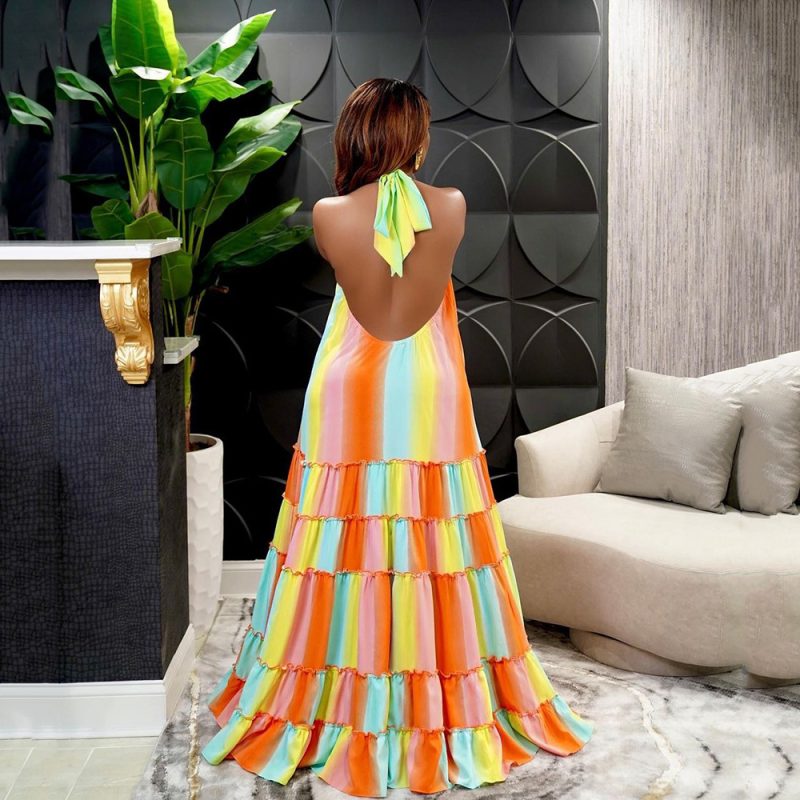 Printed Halterneck Loose Backless Summer Dress - Image 2