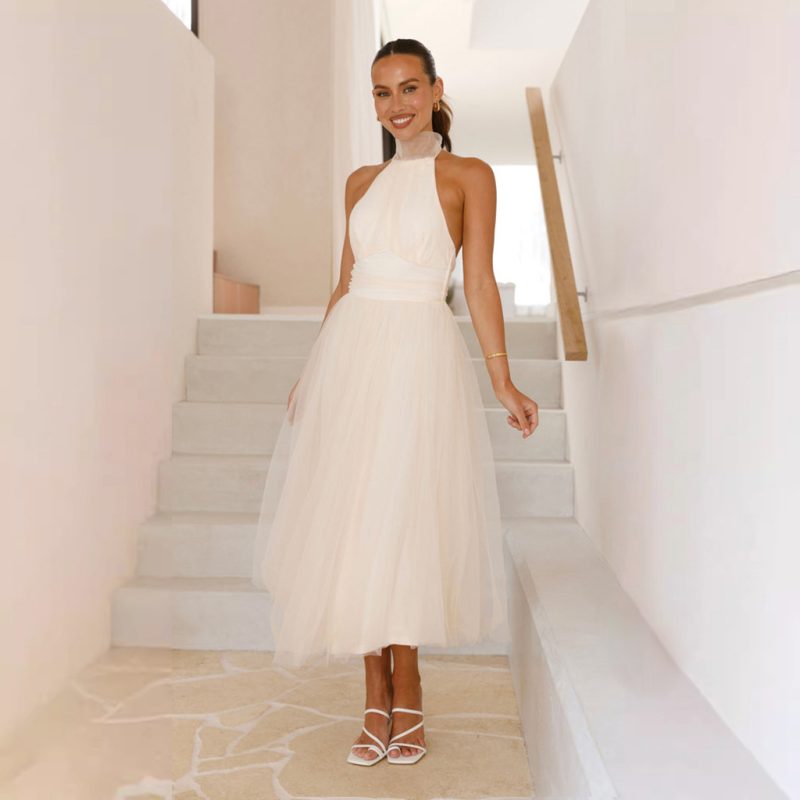 Spring Summer Halter Mesh Backless Dress
