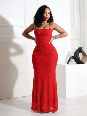 Sexy Rhinestone Sling Polyester Sheath Dress