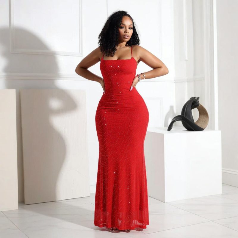 Sexy Rhinestone Sling Polyester Sheath Dress