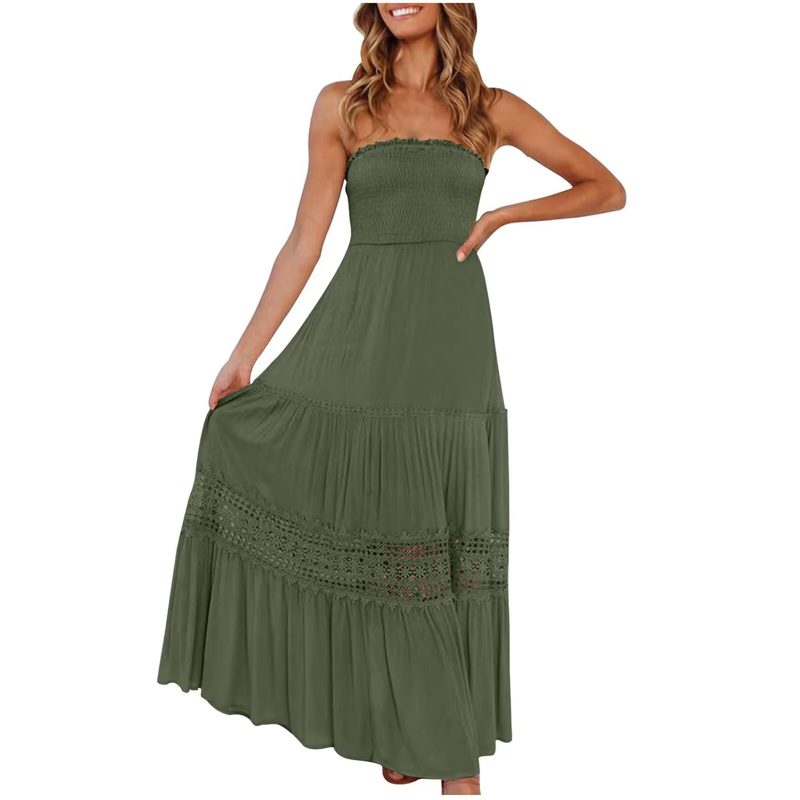 Retro Bohemian Tube Top Waist-Tight Maxi Dress - Image 3