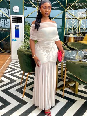 Elegant Off-Shoulder Pleated Tube Top Hipster Dress
