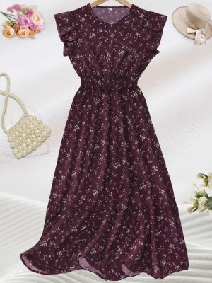 Elegant Floral V-Neck Smocked Waist Swing Dress