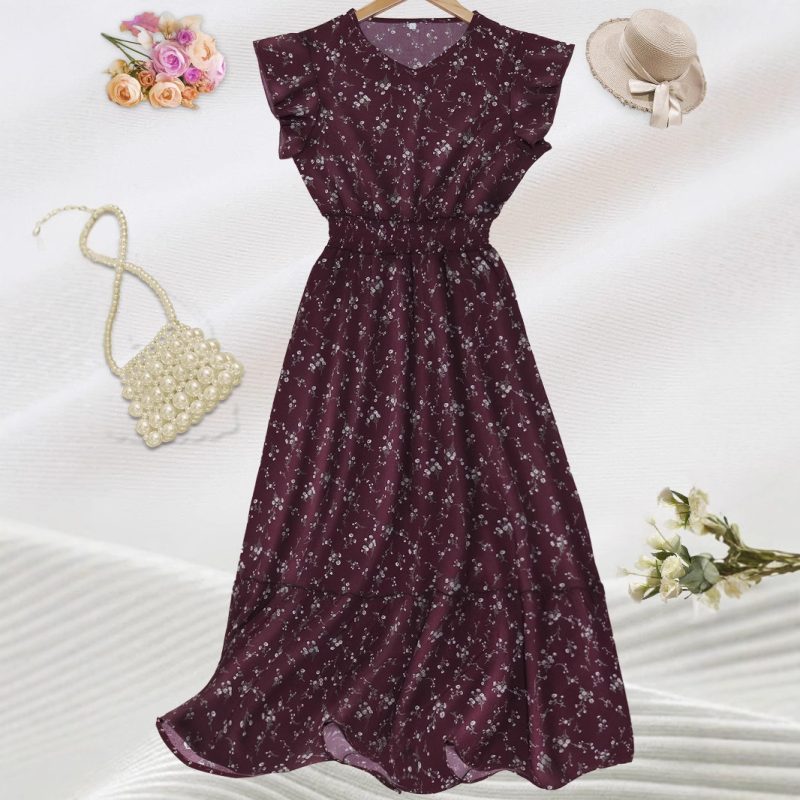 Elegant Floral V-Neck Smocked Waist Swing Dress