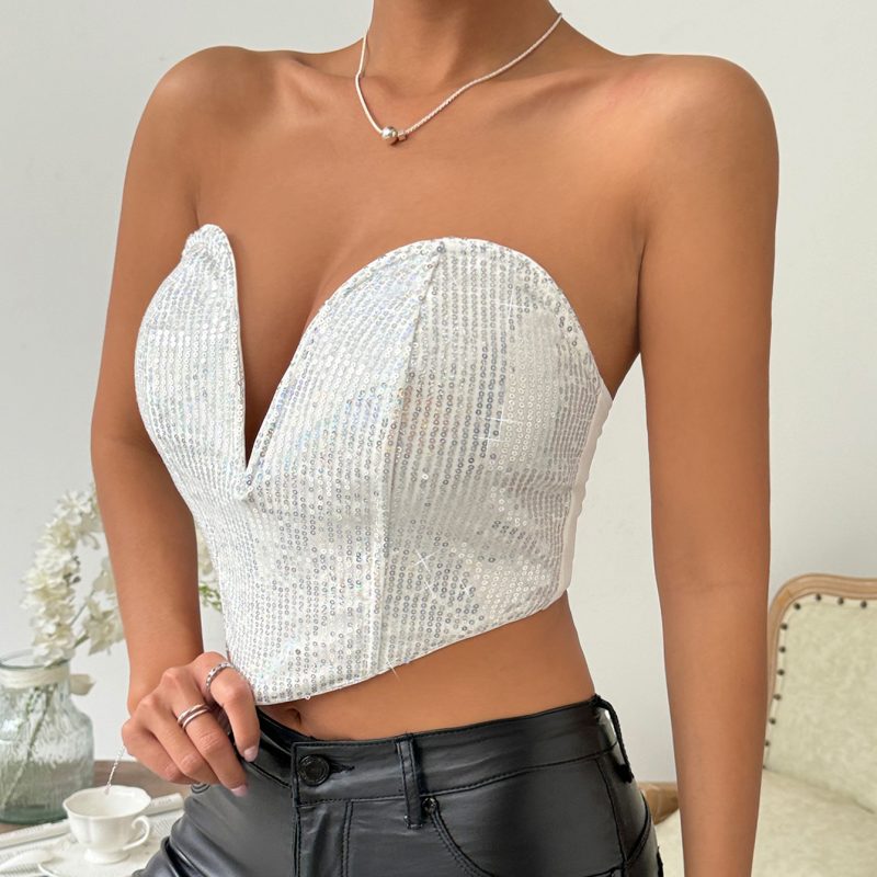 Sexy Off-Shoulder Sequin Corset with Rhombus Boning - Image 4