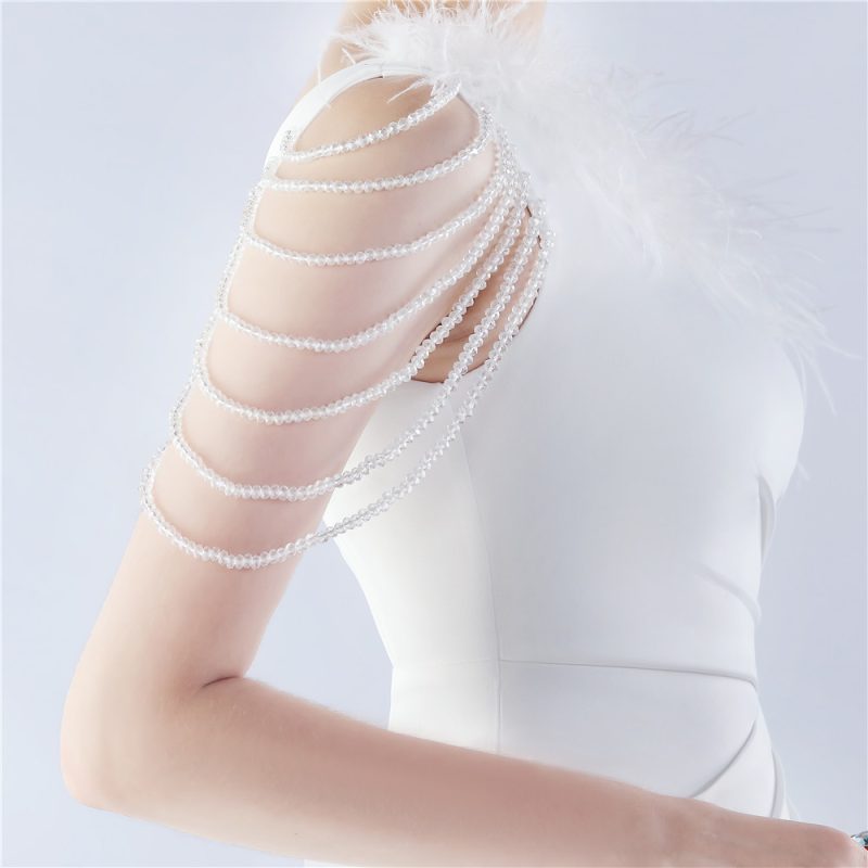 Winter Beaded Ostrich Feather Ceremony Evening Dress - Image 3