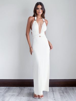 Low Cut Pleated Adjustable Metal Ring Dress