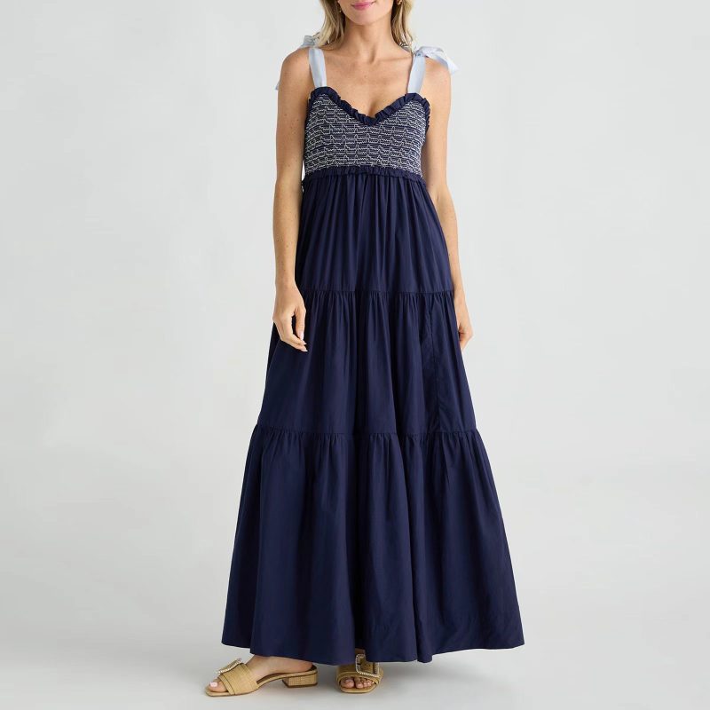 Office Sleeveless Lace-Up Long Sling Dress