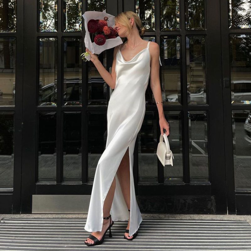 Summer High Slit Backless Lace-Up Sling Dress