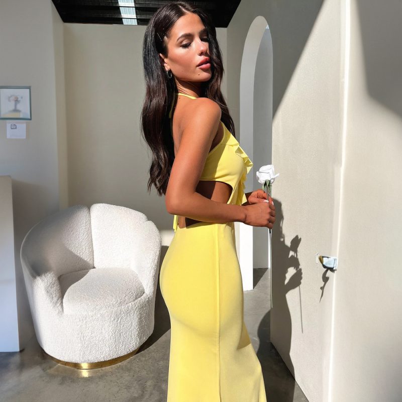 Sexy Halter Sling Slim Fit Solid Dress - Image 4
