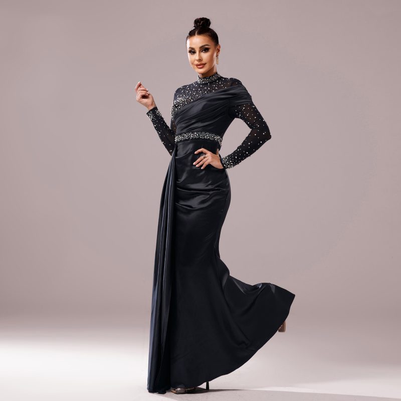 Slim Fit Sequined Fishtail Cocktail Evening Dress - Image 3