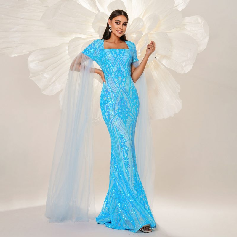 Elegant Long Sleeve Sequined Fishtail Cocktail Dress - Image 4