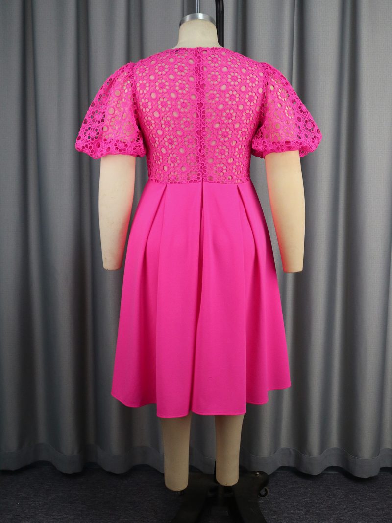 Elegant Lace Patchwork A-Line High-Waisted Dress - Image 2