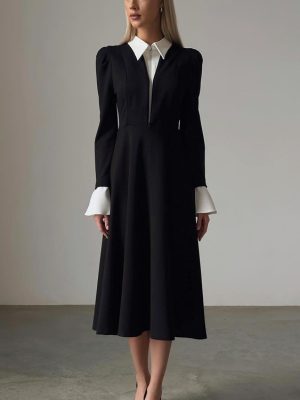Elegant Black White Faux Two-Piece Dress