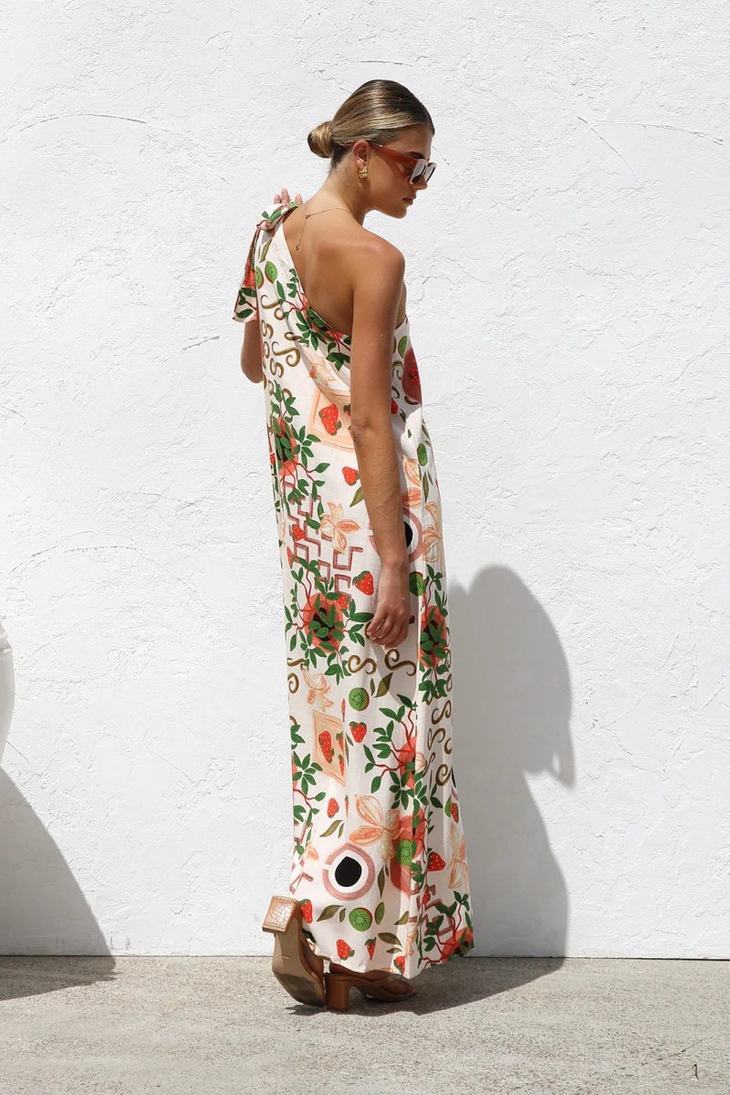 Summer Printed Shoulder Lace-Up Elegant Dress - Image 3