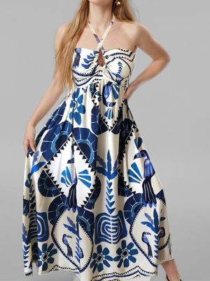 Printed Halter Tube Top Dress