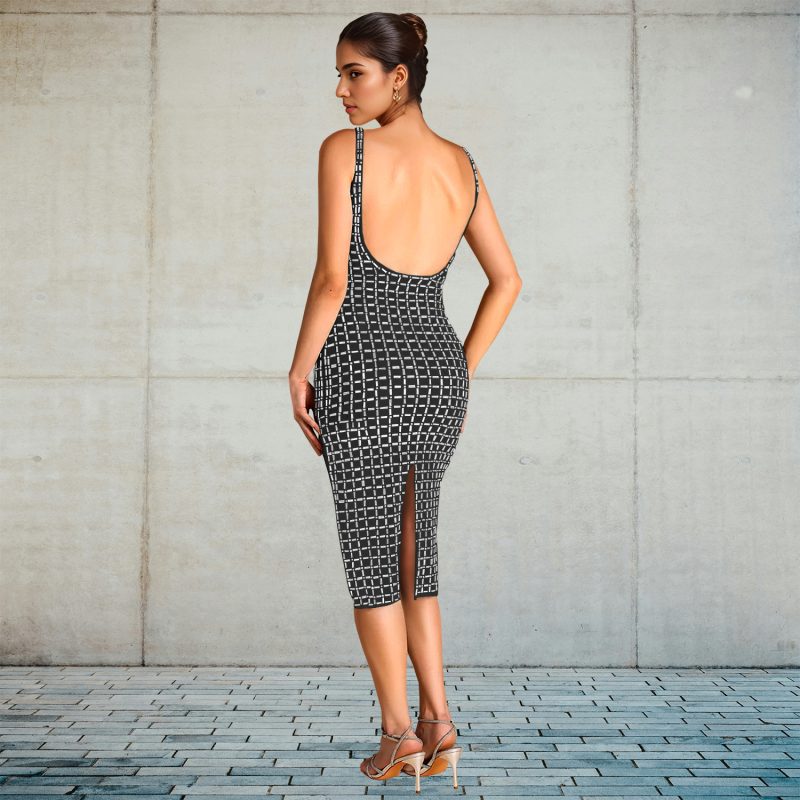 Sexy Backless Drilling Sling Arm Dress - Image 2