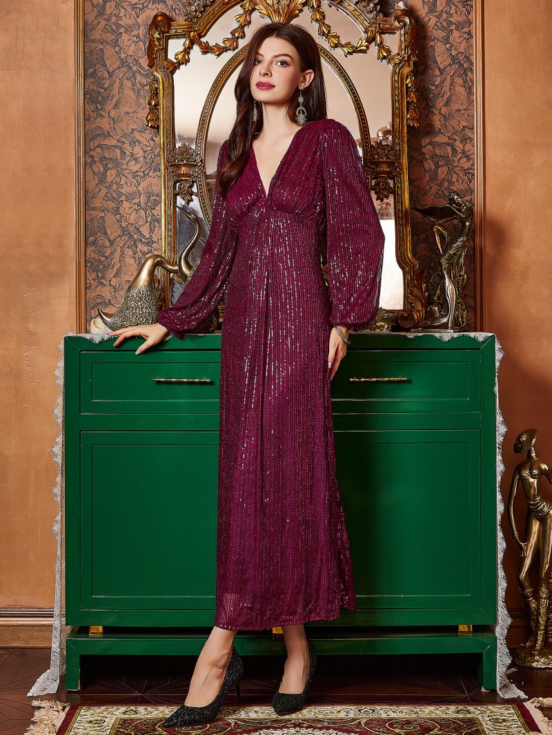 Elegant V-Neck Sequined Slim Summer Cocktail Dress - Image 4