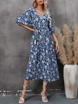 Bohemian V-Neck Half Sleeve Rayon Dress