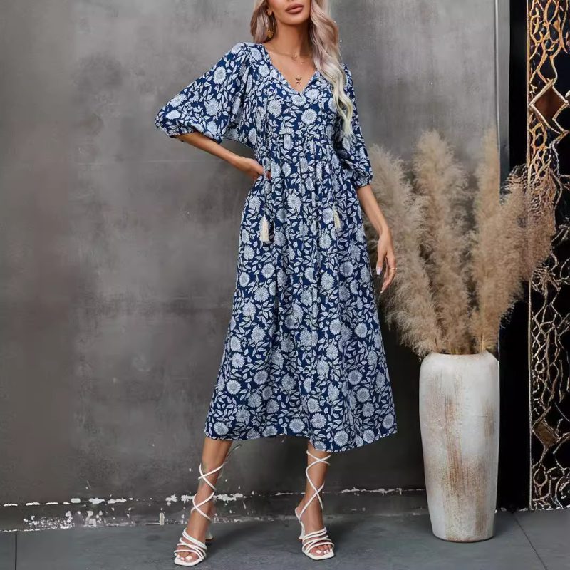 Bohemian V-Neck Half Sleeve Rayon Dress