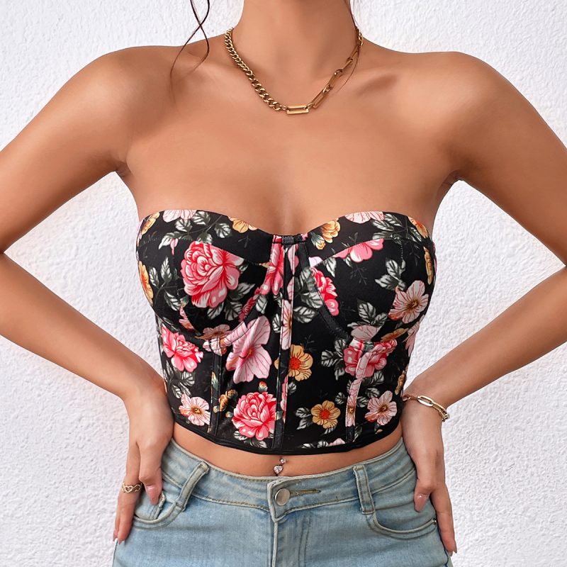 Spring Summer Floral Slim Fit Boning Corset Bra
