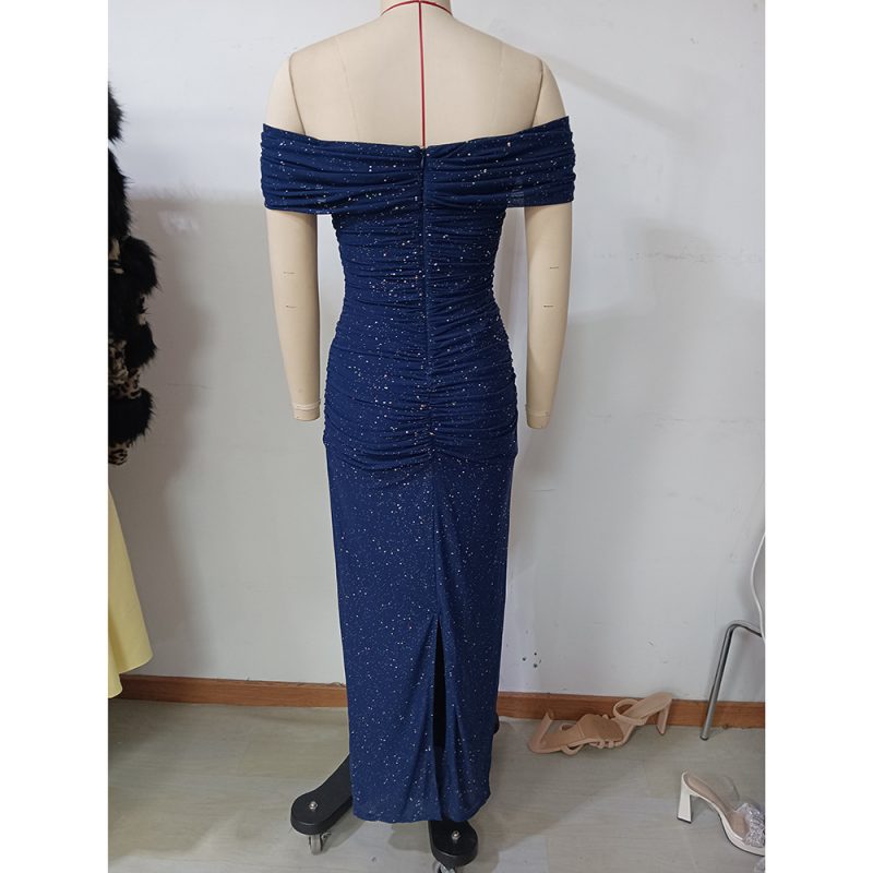 Silver Mesh Off-Shoulder Summer Short Dress - Image 4