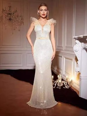 Elegant Summer Sequin V-Neck Fishtail Dress