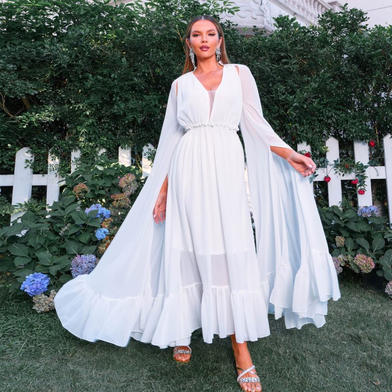 Elegant V-Neck Long Sleeve Bohemian Swing Dress - Image 2