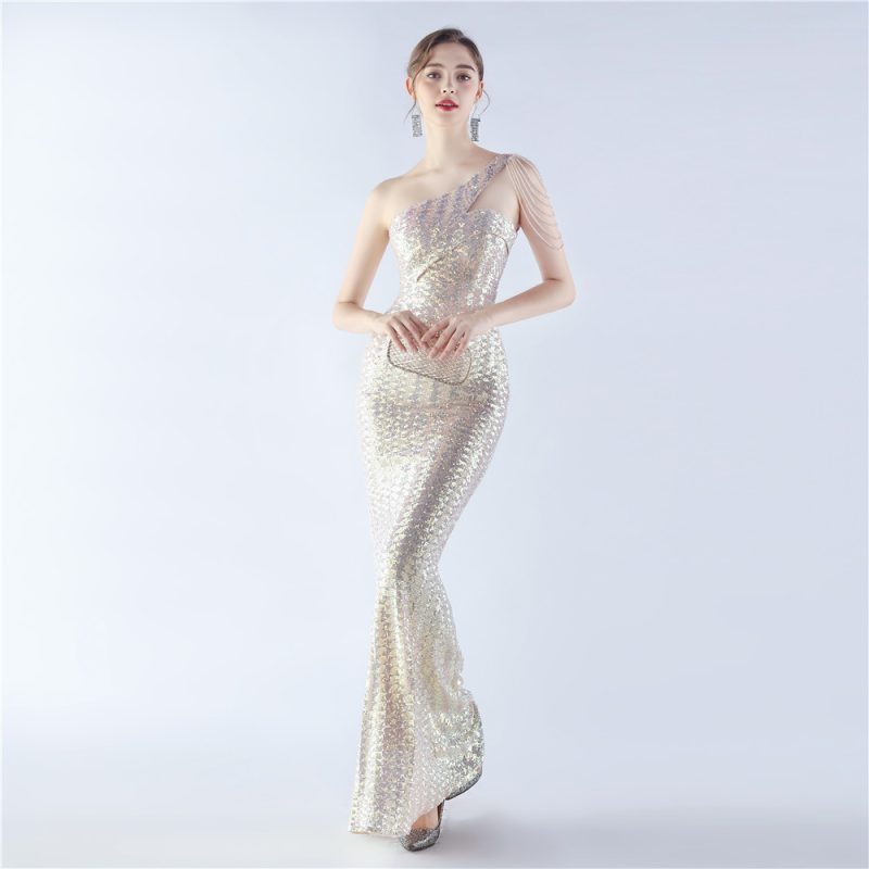 High-End Slim Fit Beaded Sequin Evening Dress - Image 2